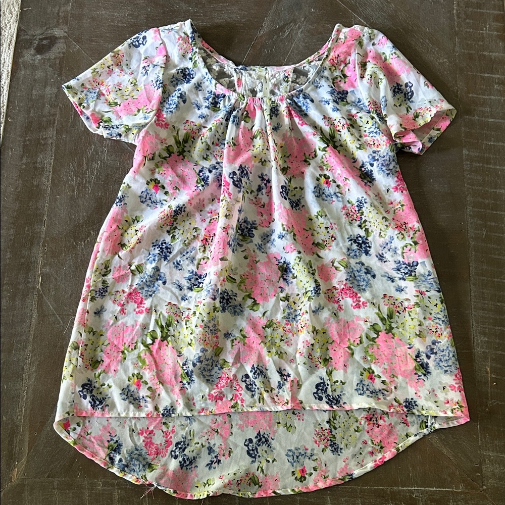 Truth Floral Lace Blouse with Pink and Blue Accents